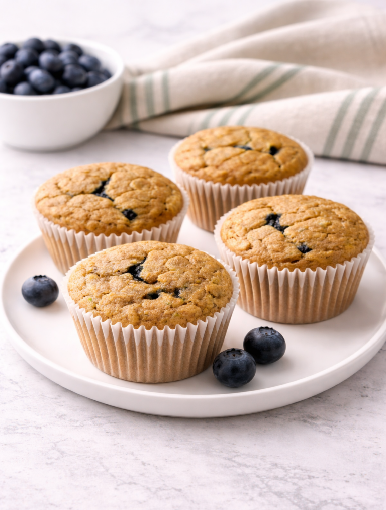 plate of blueberry zucchini muffins