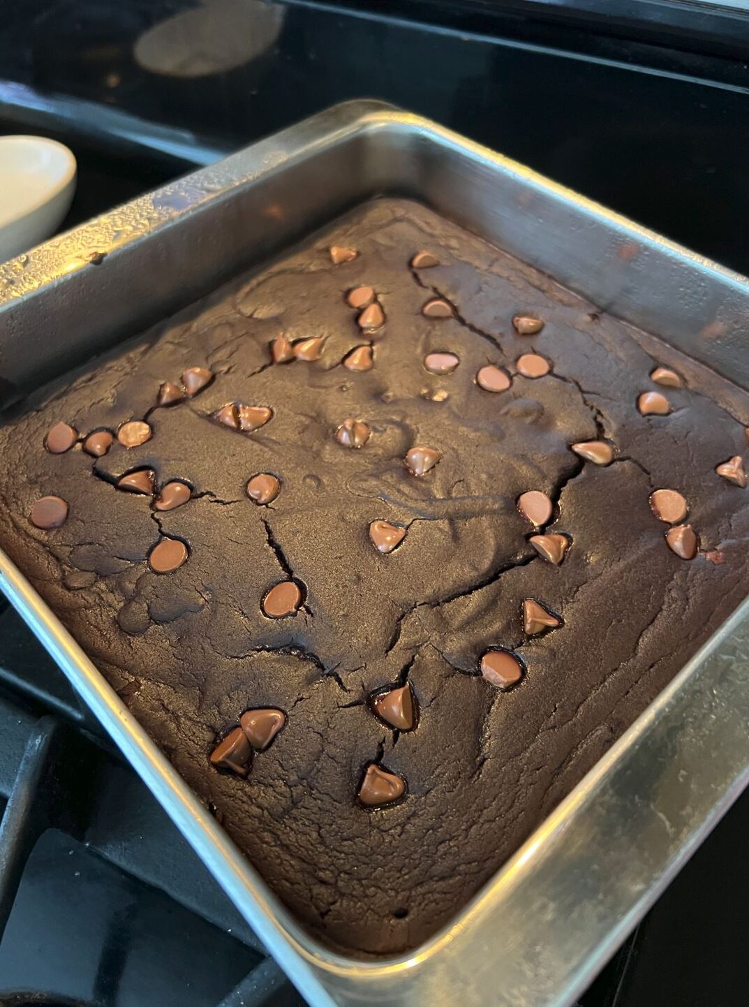 healthy brownies made with black beans just out of the oven