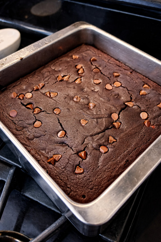 freshly baked black bean brownies in a pan