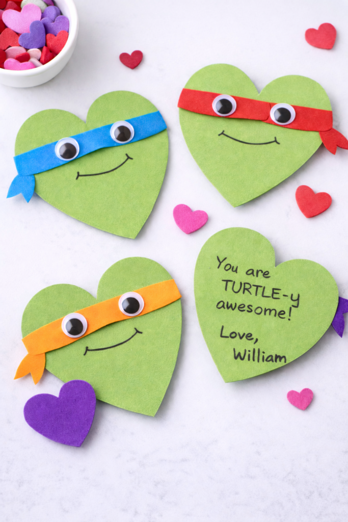 Homemade Ninja Turtle Valentine's Day cards
