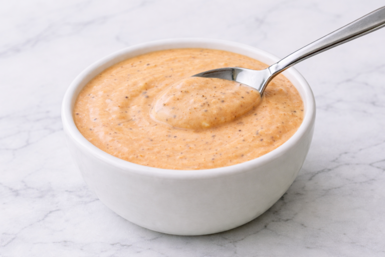 a bowl of A creamy, peppery Raising Cane’s sauce copycat made with simple pantry ingredients.