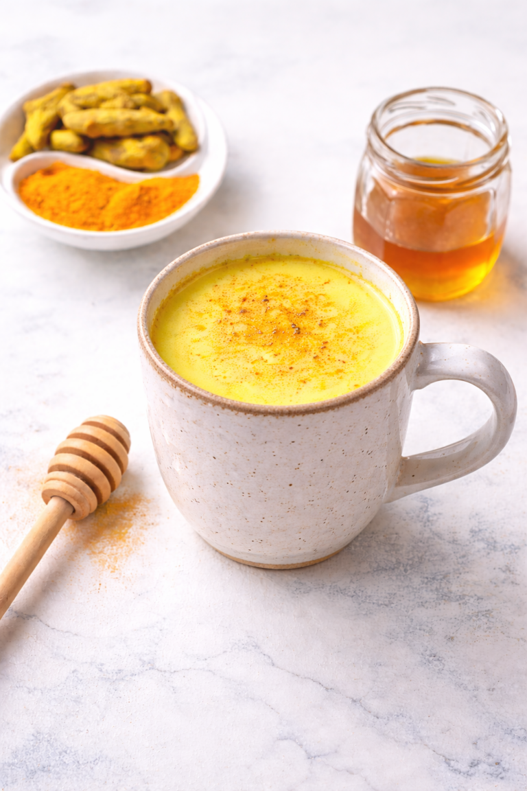 golden milk (turmeric milk) with honey