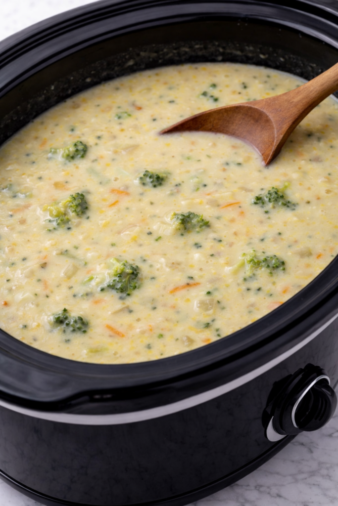 slow cooker Panera broccoli cheddar soup copycat
