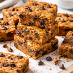 stack of delicious sweet potato bars with chocolate chips.