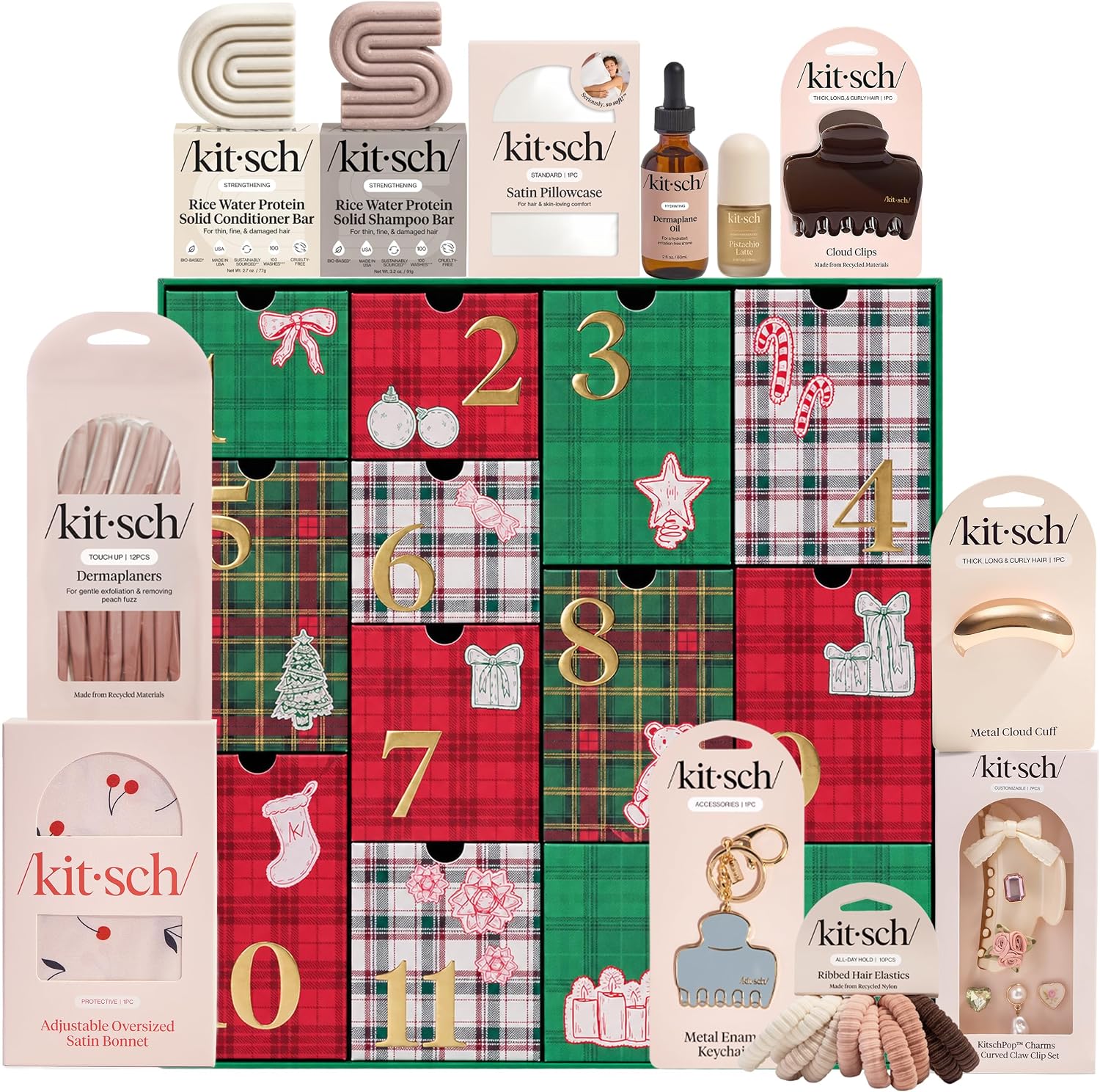 Kitsch Holiday Advent Calendar 2026 12-Day Self Care Gifts for Women | Self Care, Skin Care & Hair Care Gift Set w/ Hair Accessories, Shampoo & Conditioner Bars, Hair Perfume, Satin Bonnet &am...