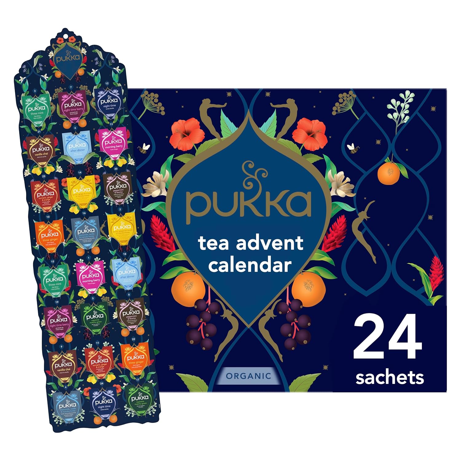Pukka Herbal Tea Advent Calendar, 24 Assorted Tea Bags Variety Pack | Discover 24 individually wrapped caffeinated and caffeine-free teas in a festive advent calendar, perfect for gifting