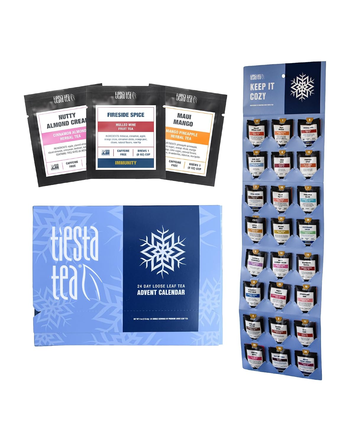 Tiesta Tea Advent Calendar 2026 - Gourmet Assortment Gift Box, 24 Blends | Single-Serve Portions, Hot Or Iced Brewing, 8 Oz Cups, Assorted Flavors, Holiday Gift for Tea Lovers