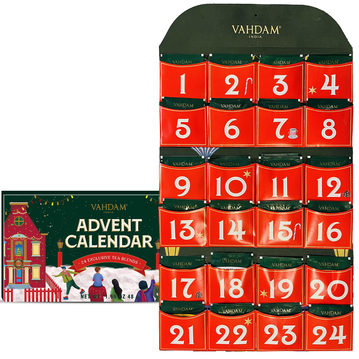 VAHDAM Tea Advent Calendar 2026(24 Teabags) Christmas Gift|Holiday Gift | Christmas Advent Calendar for All | Christmas Tea Gift for Women, Men| Folding Tea Gift Set |Black, Green and Herbal Teas